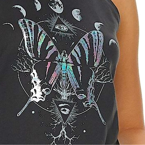 Fifth Sun Moon Phase Lunar Moth Butterfly Graphic Crewneck Sleeveless Tank Top - Picture 3 of 4